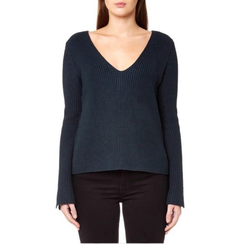 MINKPINK Dark Teal Blue Green Deep V-Neck Sweater